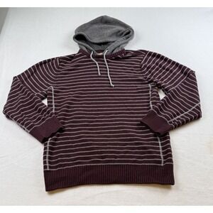 Ruff Hewn Striped Knit Pullover Sweater Hoodie Men's S Burgundy Gray